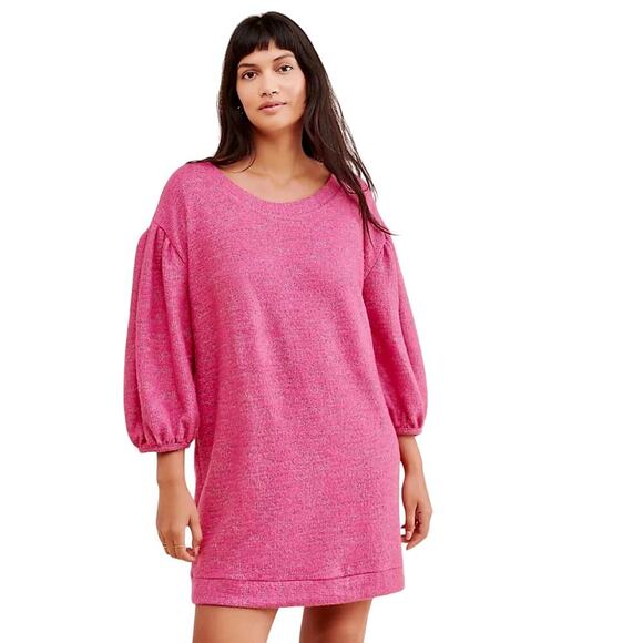 SATURDAY SUNDAY ANTHROPOLOGIE TUNIC DRESS LYLA COZY PINK BALLOON SLEEVE SZ M NWT - Picture 2 of 16